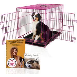 PET Expressions Luxury Colorful 36 Inch Foldable Dog Crate with 2 Doors | Free Training Ebook and Pet Calming Music | 3 Colors & 3 (HOT PINK MAGENTA)