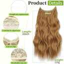 KooKaStyle Invisible Wire Hair Extensions with Transparent Headband Adjustable Size 4 Secure Clips Long Wavy Highlight Hairpiece 20 Inch Medium Reddish Blonde for Women