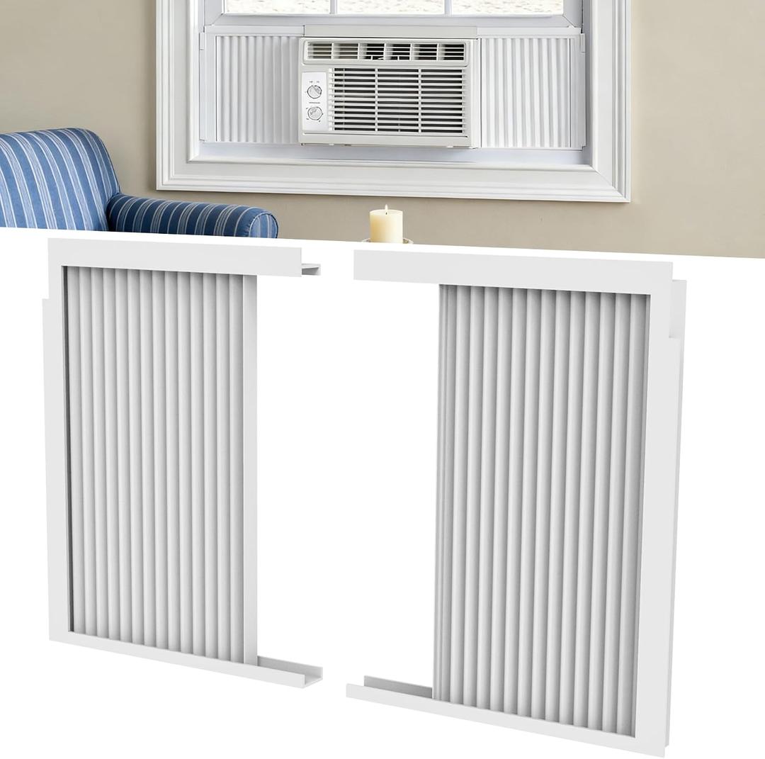 BJADE'S Window Air Conditioner Side Panels with Frames, Accordion Filler Curtain Kit for Most 5000 BTU Units,Adjustable Insulation Panel for Window AC Seal Replacement Screen