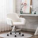 KCC Faux Fur Vanity Makeup Desk Chair, Comfy Fluffy Swivel Modern Leisure Armchair with Wheels, Upholstered Fuzzy Height Adjustable for Teens Women Girls Elegant Home Office, B-Type White, 21.6"D x 21.6"W x 33.2"H