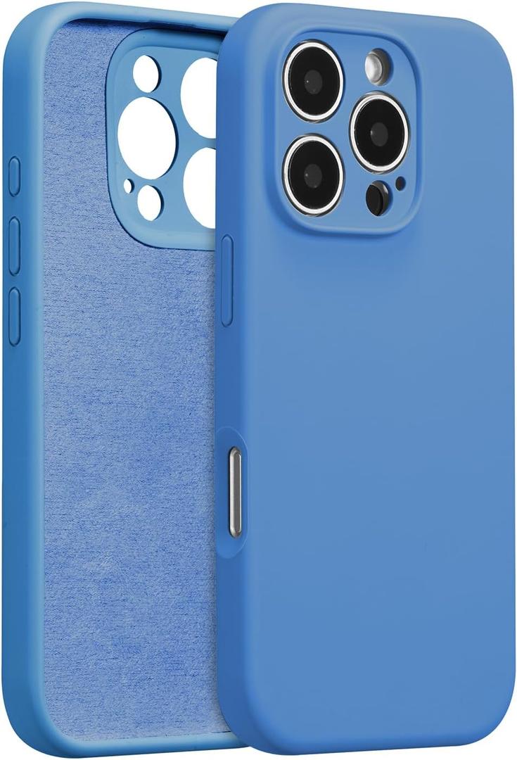 iPhone 16 Pro Max Case Silicone,with [Full Camera Protection][Soft Anti-Scratch Microfiber Lining],Liquid Silicone Ultra Slim Shockproof Phone Case for Men Women Girls-Finch, Blue