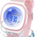 Edillas Kids Digital Watches Girls Boys, 7 Colors Light Waterproof Wrist Watches for Children Sport Outdoor Multifunctional Watches with Stopwatch/Alarm(Pink)
