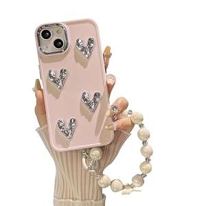 2 x  
Pretaco for iPhone 14 Pro Case, [Shiny Silver 3D Hearts] [with Luxury Pearl Bracelet] [Shiny Electroplated Love Shape] Soft TPU Shock and Shock Resistant, Suitable for Women and Girls 6.1" Pink