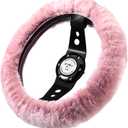 Andalus Brands Luxury Fluffy Car Steering Wheel Covers  Genuine Merino Sheepskin, Soft Fuzzy Car Steering Wheel Cover for Women, Universal 14.5-15" Size, Plush Fur Cute Auto Accessories, Pink