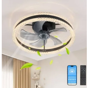 LUDOMIDE Flush Mount Ceiling Fan, Ceiling Fans with Lights and Remote, 6 Winds Speeds, 20” Low Profile Ceiling Fan 3000-6000K Dimmable LED Light for Bedroom, Living Room, Dining Room and Kitchen LL-1215-01