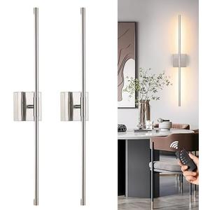 Morauroral 40 Inch Sand-Nickel Battery Operated Wall Sconces Set of Two, Dimmable Wall Sconces with Remote Control, Rechargeable Sconces, LED Wireless Wall Lights for Bedroom, Living Room, Bathroom