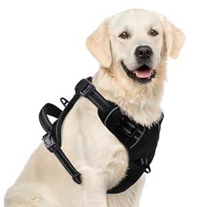 PUPTECK No Pull Dog Harness for Large, Adjustable Reflective Dog Harness with Handle Easy Control, Comfortable Soft Padded Pet Vest Harness for Extra Large Dogs, Black XL