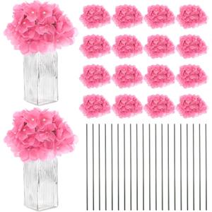 66-Pack Silk Hydrangea Flowers, Artificial Flowers Heads with 66pcs Stems, Full Hydrangea Flowers for Home Decor/Wedding/Christmas/DIY/Party/Garden [Rose Pink]