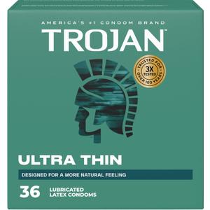 TROJAN Ultra Thin Condoms for Sensitivity, Lubricated TROJAN Condoms for Men, 36 Count Value Pack