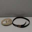 Earnda Women's Skinny Waist Belts for Jeans Dress, PU Leather Pin Buckle Thin Belt 2 Pack (Black&beige)
