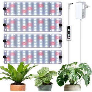 DOMMIA Grow Lights, 40W Linkable Grow Light for Indoor Plants Full Spectrum, 6/12/16h Timer, Dimmable Ultra-Thin Plant Lamp for Indoor Growing, Netural White, 1-Set