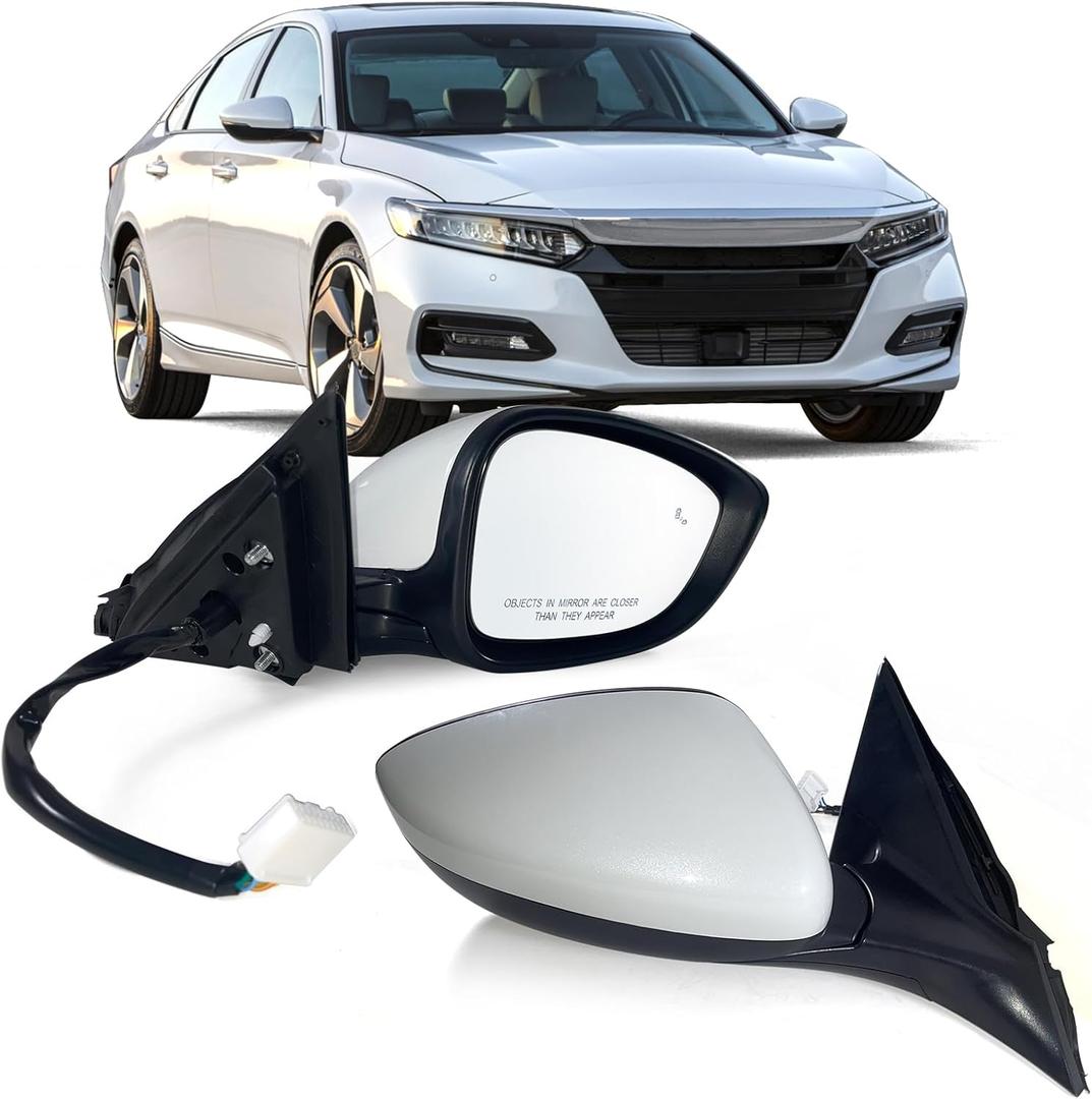 Right Passenger side Mirror Fits 2018-2022 Honda Accord LX, Sport With Power Glass, Heated, Blind Spot Detection and Manual Folding Match to Platinum White Pearl Replace HO1321329 (7Pins)