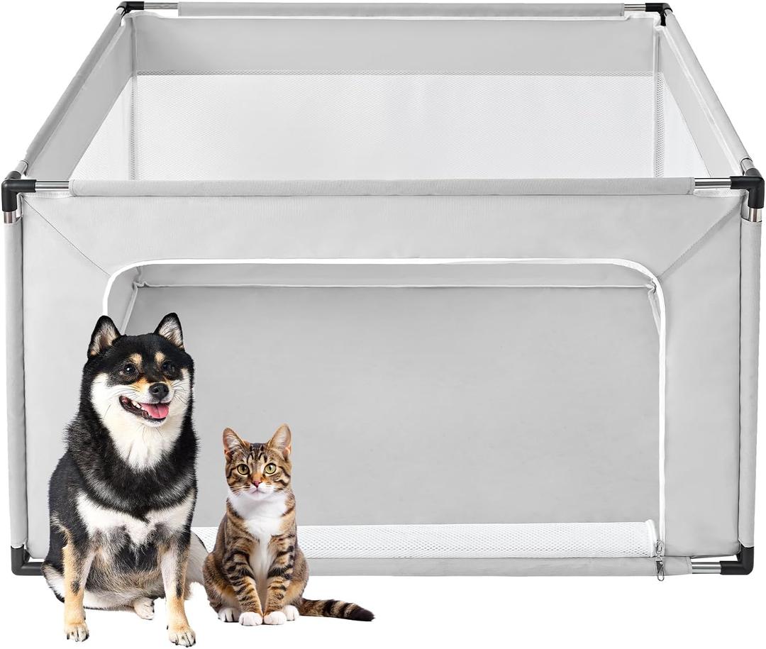 Inches Puppy Playpen for Dogs & Cats Indoor or Outdoor - Dog Play Pen with Door, Dog Fence for Small Pets with Heavy-Duty Oxford & Steel Frame