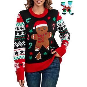 LANPULUX Christmas Sweater for Women Crewneck Adorable Ugly Christmas Sweater Family Matching Outfits Loose Pullover Knitwear (M)