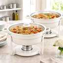 6QT Maifanite-Coated Chafing Dishes for Buffet 2-Pack, White Chafers and Buffet Warmer Sets with Glass Lids, Rolled-Edge, Stackable Design – for Catering, Parties, and Weddings