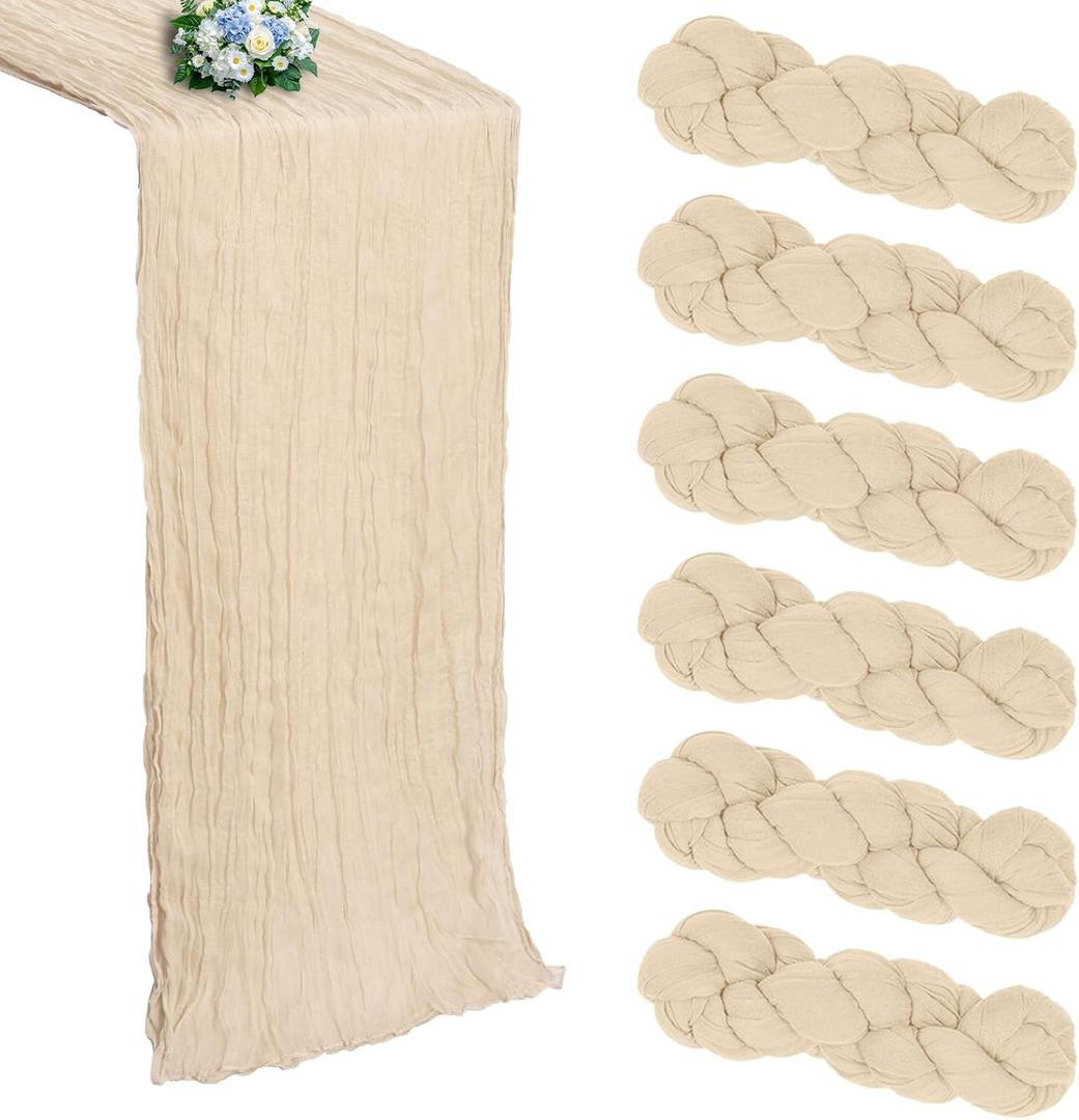 6 Pack Beige Cheesecloth Table Runner 10FT Boho Cheese Cloths Gauze Fabric Table Runners 120 Inch Rustic for Cheesecloth Wedding Birthday Party Baby Shower Holiday Decorations