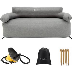 KingCamp Double Inflatable Couch for Camping, Portable Foldable Eco-Friendly Reach-Certified PVC Liner Air Lounger 2-Person Blow Up Sofa with Foot Pump, Pegs, Repair Kit & Removable Cover (Full)