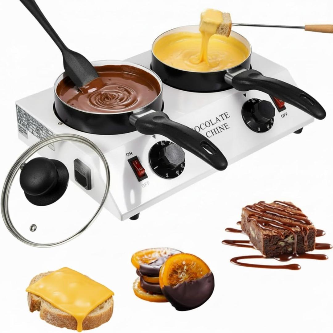 ROCEEI 1 Set Chocolate Boiler Electric Heating Chocolate Melting Tempering Machine with 1 Silicone Spatula Boiler for Melting for Candy (Double Pot)