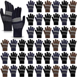 Tarpop 48 Pcs Winter Gloves Bulk Knit Winter Gloves for Women Men Adult for Homeless Cold Weather Stretchy Cloth (Black, Navy Blue, Coffee)