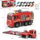 3in1 Fire Truck Toy with Foldable Race Track & 12 Diecast Race Cars Toys, Fire Trucks for Toddlers 3-5 with Lights & Sounds, Carrier Truck Car Kids Toy Gift for Age 3 4 5 6+ Year Old Boys Girls