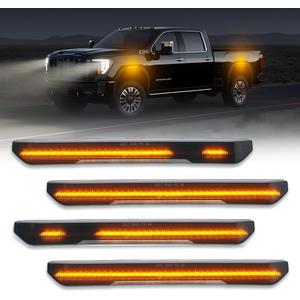 NJSBYL Sequential Amber LED Side Marker Lights for 2020 2021 2022 2023 2024 2025+ GMC Sierra 2500HD 3500HD Canyon 2023+ Front Rear Turn Signal Light Wheel Well Fender Lamps OEM 84185031 84806032