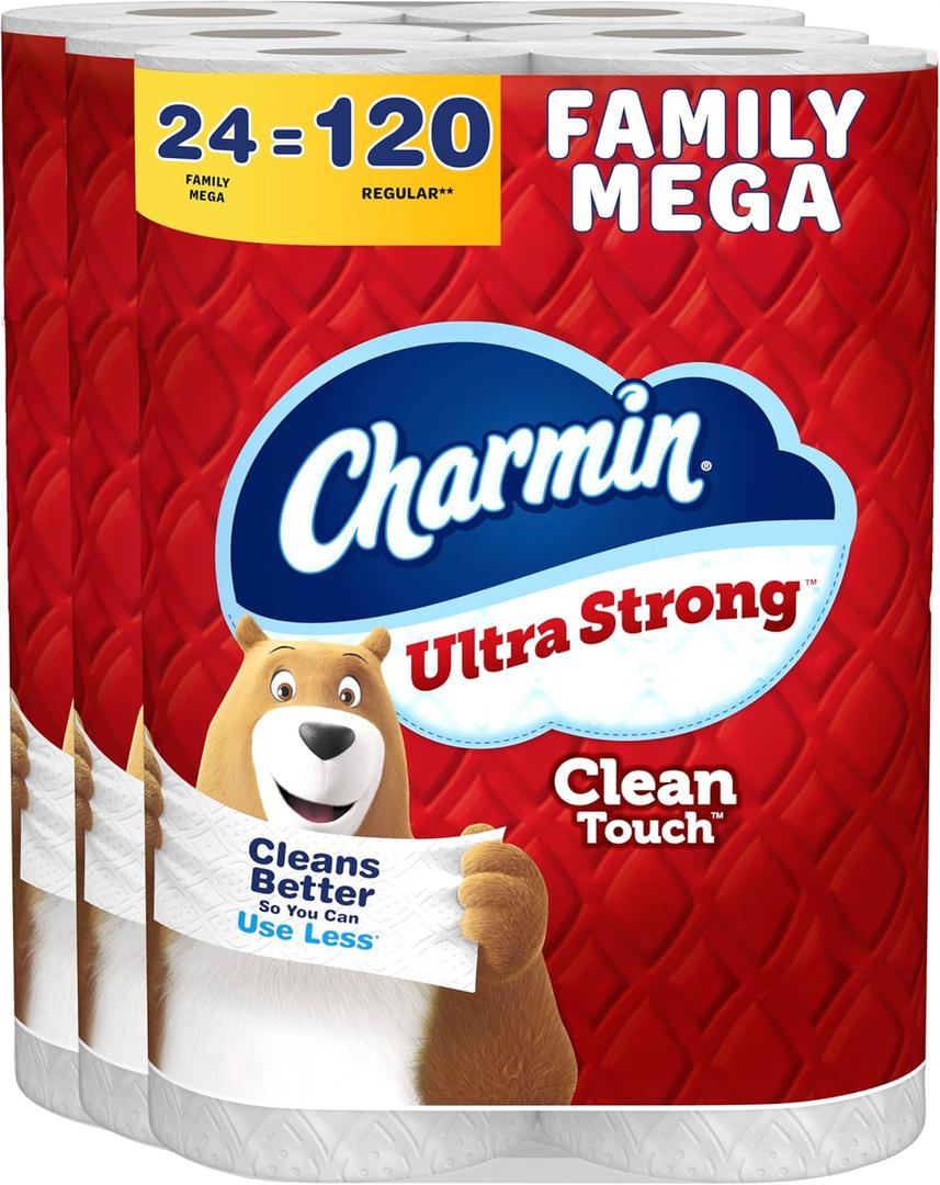 Charmin Ultra Strong Clean Touch Toilet Paper, 24 Family Mega Rolls = 120 Regular Rolls (275 Sheet (Pack of 24))