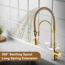 Classical High Arc Single Handle Spring Kitchen Faucet with Pull Down Spray, Swiveling Commercial Single Handle Kitchen Sink Faucets for Farmhouse, Gold