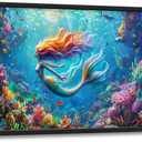 Quorin Mermaid Large Wall Art Sea Ocean Mermaid Pictures Colorful Undersea Wall Decor Canvas Print Painting Artwork for Bathroom Living Room Bedroom 36L x 24W