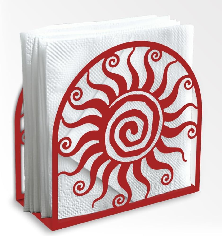 Red Metal Napkin Holder for Table 5.9"x 5.9"x 2" Wacky Sun Napkin Dispenser for Kitchen Dining Countertop Farmhouse Coffee Bar for Paper Mail Bills Suitable