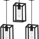 Dolaimy House 3 Pack 1 Light Adjustable Rustic Farmhouse Pendant Light with 5.7" Lantern Cage Mini Pendant Lighting Fixture Black Finish for Kitchen Island Cafe Bar