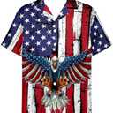 Hawaiian Shirts for Men American Flag Eagle Patriotic Tropical Summer Beach Aloha Button Down Shirt Short Sleeve M/L