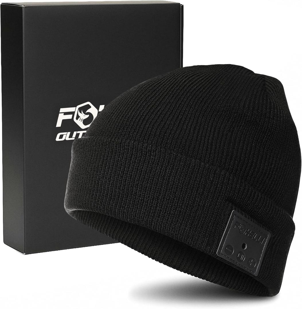 Foxelli Bluetooth Beanie Hat  15-Hour Battery, Built-in Mic, Fully Washable, Perfect Tech Gift for Men & Women (One Size, Black)