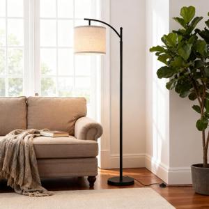 Arc Floor Lamp with 3 Color Temperatures, 9W LED Remote-Controlled Light, Tall lamp with Foot Switch and Timer Function, Modern Standing Lamp for Living Room, Bedroom, Office Reading, Black