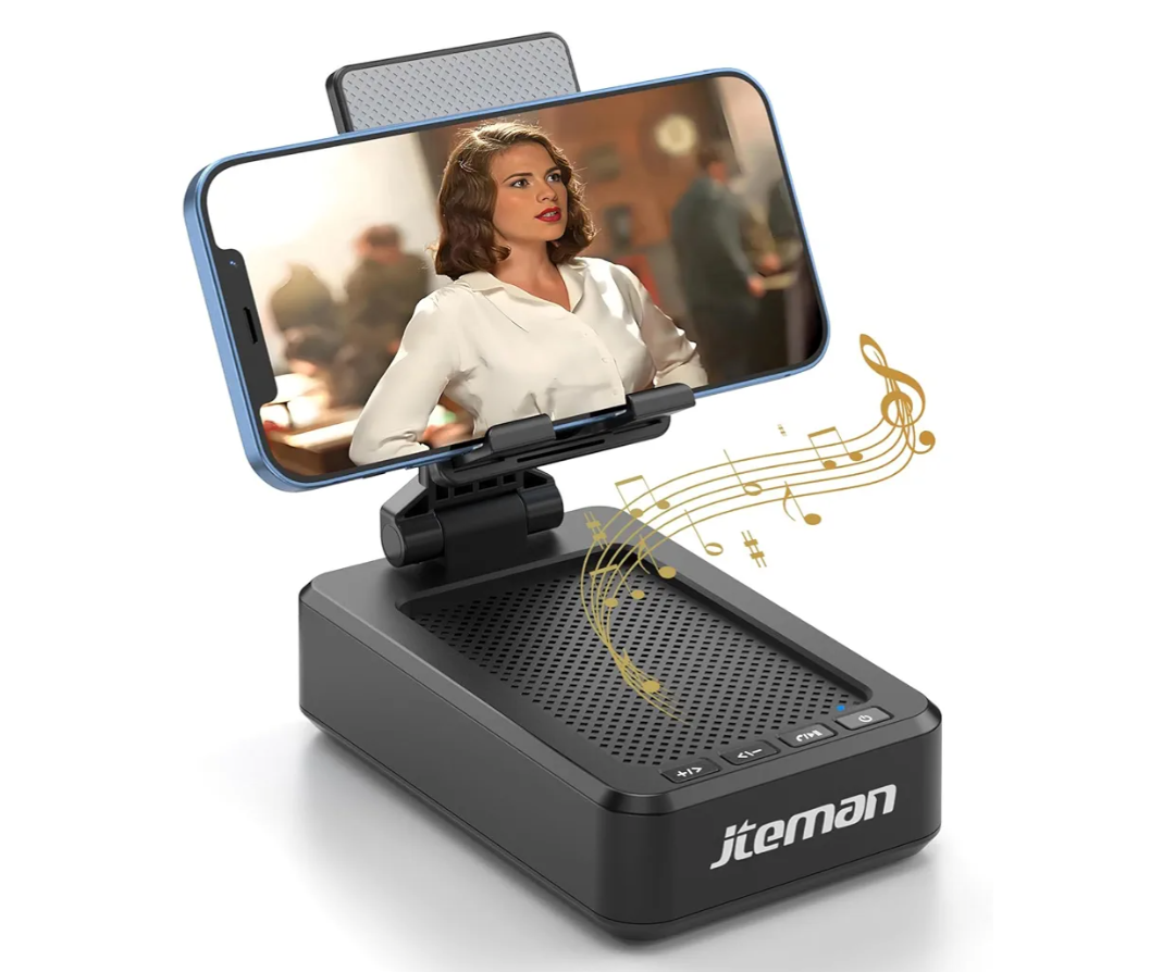 Cell Phone Stand with Wireless Bluetooth Speaker and Anti-Slip Base HD Surround Sound Perfect for Home and Outdoors with Bluetooth Speaker for Desk Compatible with iPhone/ipad/Samsung Galaxy