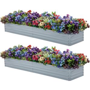 Meberam 2 Pack 6x1.5x1FT Galvanized Raised Garden Beds Kit Outdoor Metal Gardening Planter Box for Vegetable Elevated Flower Herbs,Gray