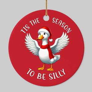 Christmas Ornament - Tis The Season to Be Silly Duck Ceramic Ornament, Funny Goose Ceramic Decor, Gag Gift for Friends, Family & Animal Lovers