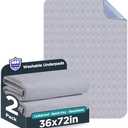 Washable Bed Pads 36" x 72" - 2 Pack, Grey, Waterproof Bed Pads for Incontinence, Bed Wetting Pads for Bed, Sofa, Floor, Resuable Underpads for Adults, Seniors, Pet