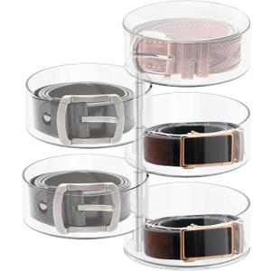 Belt Organizer, 5 Layers Acrylic Belt Storage Holder, Rotatable Belt Display Case, Clear Storage Box for Belt, Jewelry, Watch, Bracelets and Other Accessories