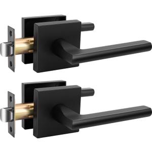 Goldenwarm Matte Black Passage Door Handles for Hallway & Closet  Heavy Duty Non-Locking Interior Door Lever, Zinc Alloy Modern Square Black Door Handles (2 Pack)