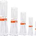 Zip Ties Assorted Size,500 Pack,6+8+12+14+18 Inch Double Sided Toothed,120 LBS Tensile Strength Heavy Duty Cable Wire Ties Self-Locking Adjustable Durable Nylon Tie Wraps for Indoor Outdoor White