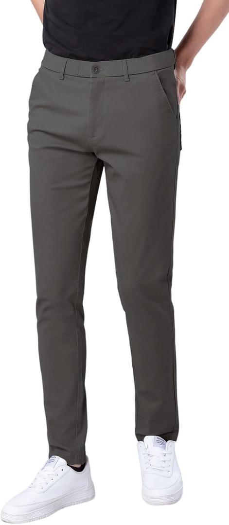 Plaid&Plain Men's Skinny Stretchy Khaki Pants Colored Pants Slim Fit Slacks Tapered Trousers (33W x 34L, Grey)