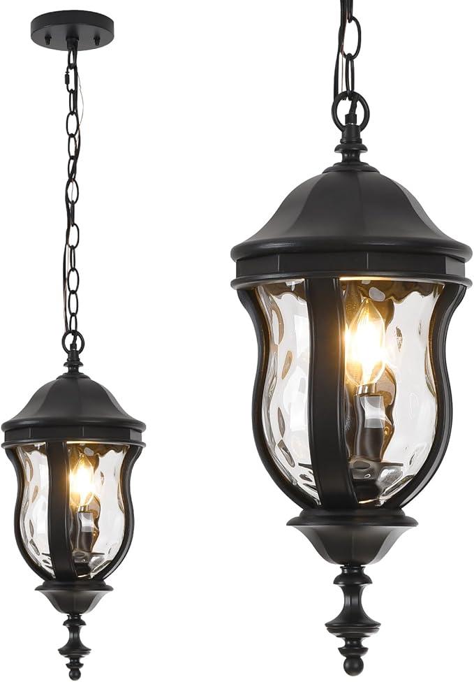 Large Outdoor Pendant Light Fixtures, 23.6'' Exterior Hanging Lantern Porch Light Adjustable, Brown Hanging Lamp Farmhouse Exterior Chandelier Ceiling Mount for Entrance Patio Large Outdoor Pendant Light Fixtures, 23.6'' Exterior Hanging Lantern Porch Light Adjustable, Brown Hanging Lamp Farmhouse Exterior Chandelier Ceiling Mount for Entrance Patio
