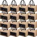 16 Pieces Jute Burlap Totes Jute Tote Bags Reusable Burlap Bags with Handles for Wedding Shopping, 11.8 x 7.87 x 5.5 Inches (Black,Classic)