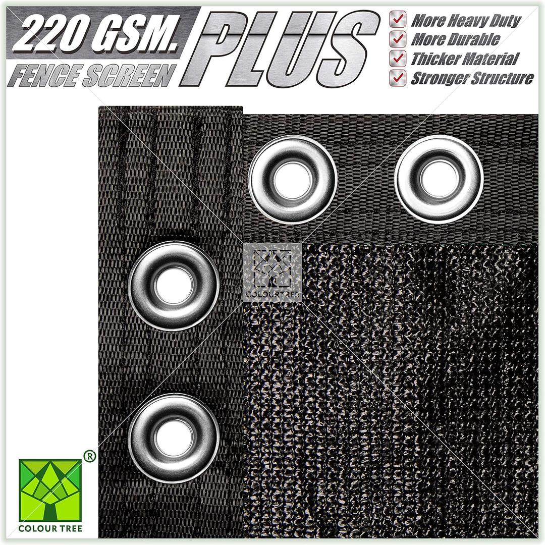 ColourTree Plus Fence Privacy Screen Mesh Cover, Commercial Grade 220 GSM, Heavy Duty Perfect for Outdoor Back Yard, Black, 4' x 50'