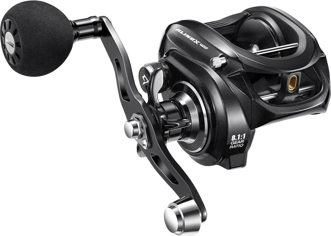 Piscifun Alinox 400 Baitcasting Reel, Black Right Hand 8.1:1 | Freshwater saltwater, aluminum frame, line cast alarm, 8+1 bearings, low-profile body , Black Right Hand 8.1:1