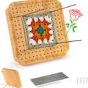 CraftyManor 7.6 in Blocking Boards for Crochet Projects with Rose Pattern, Crochet Blocking Board with Pegs, Granny Square Blocking Board with 20 Stainless Steel Pegs, Bamboo