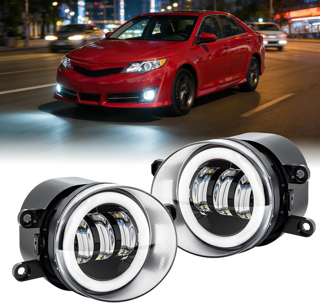 Upgrade LED Fog Light Assembly Fit For Toyota Camry(2007-2014),For Toyota Venza(2009-2016),6000K White Front Bumper LED Driving Lamps Assembly Driver and Passenger Side