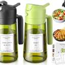Vakoo 2 in 1 Oil Sprayer and Oil Dispenser for Kitchen - 16oz/470ml Light-Blocking Dark Glass Olive Oil Spray Bottle for Cooking, Air Fryer, Salad & BBQ (Black&Green)
