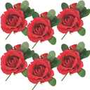 Red Rose Faux Floral Arrangements - Set of 6 - Artificial Flowers, Perfect for Weddings, Anniversary Celebrations, and Craft Projects
