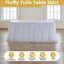White Tulle Tablecloth for 6 Ft Rectangle Tables 6-Pack, Ideal for Weddings | Double-Layer Table Cover with Tutu Skirt, Wrinkle Free for Baby Showers, Birthday Parties, Banquet Buffets and Craft Fairs